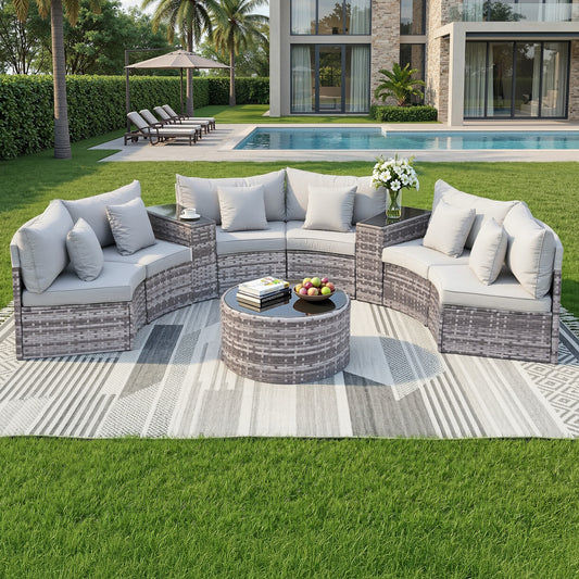 6 Seater Outdoor Sofa Set 9PCS Table Chair Set Garden Rattan Patio Furniture